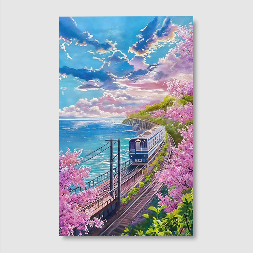 Coastal Railway in Bloom canvas wall art, front product mockup on a light background.