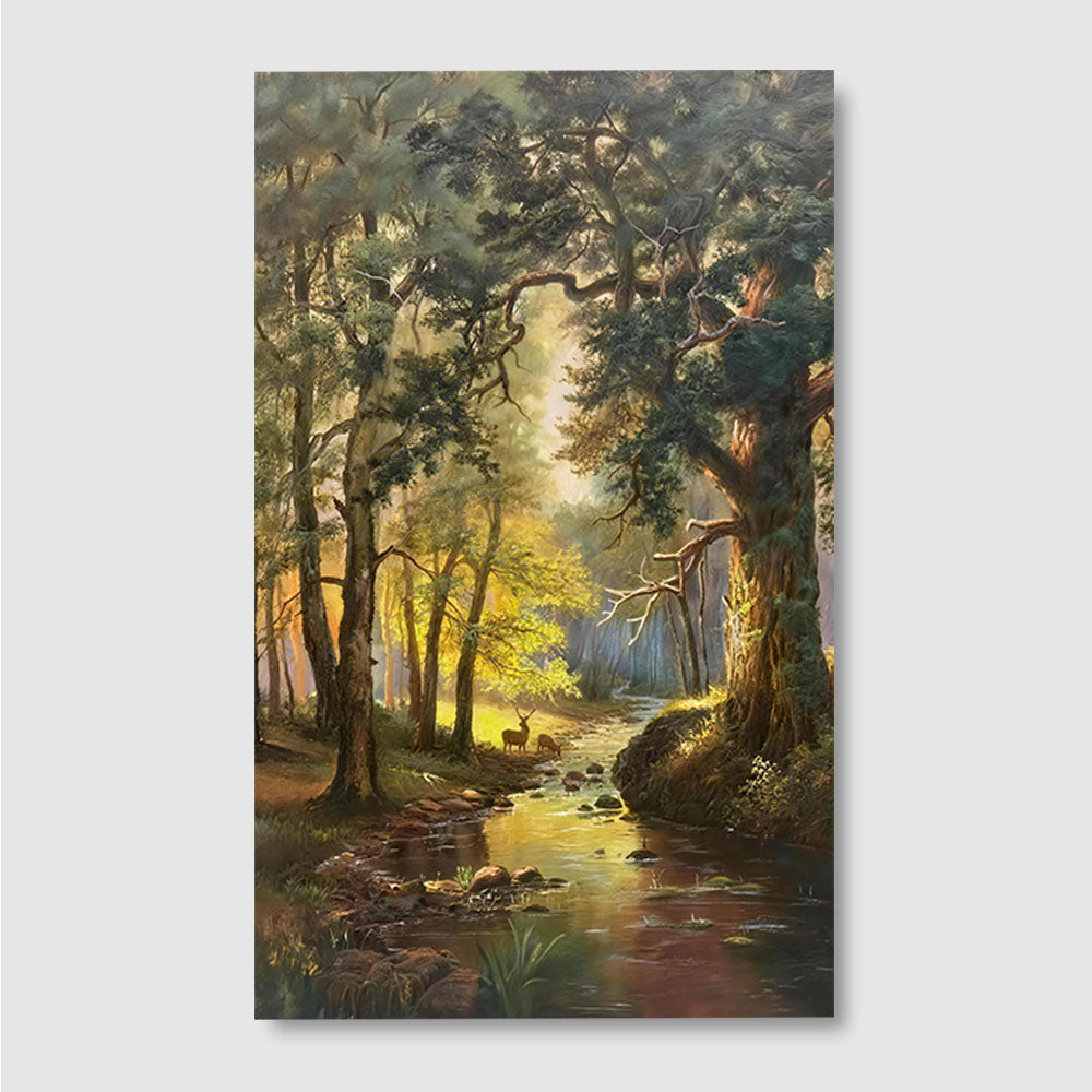 Golden Woodland Clearing canvas wall art, front product mockup on a light background.
