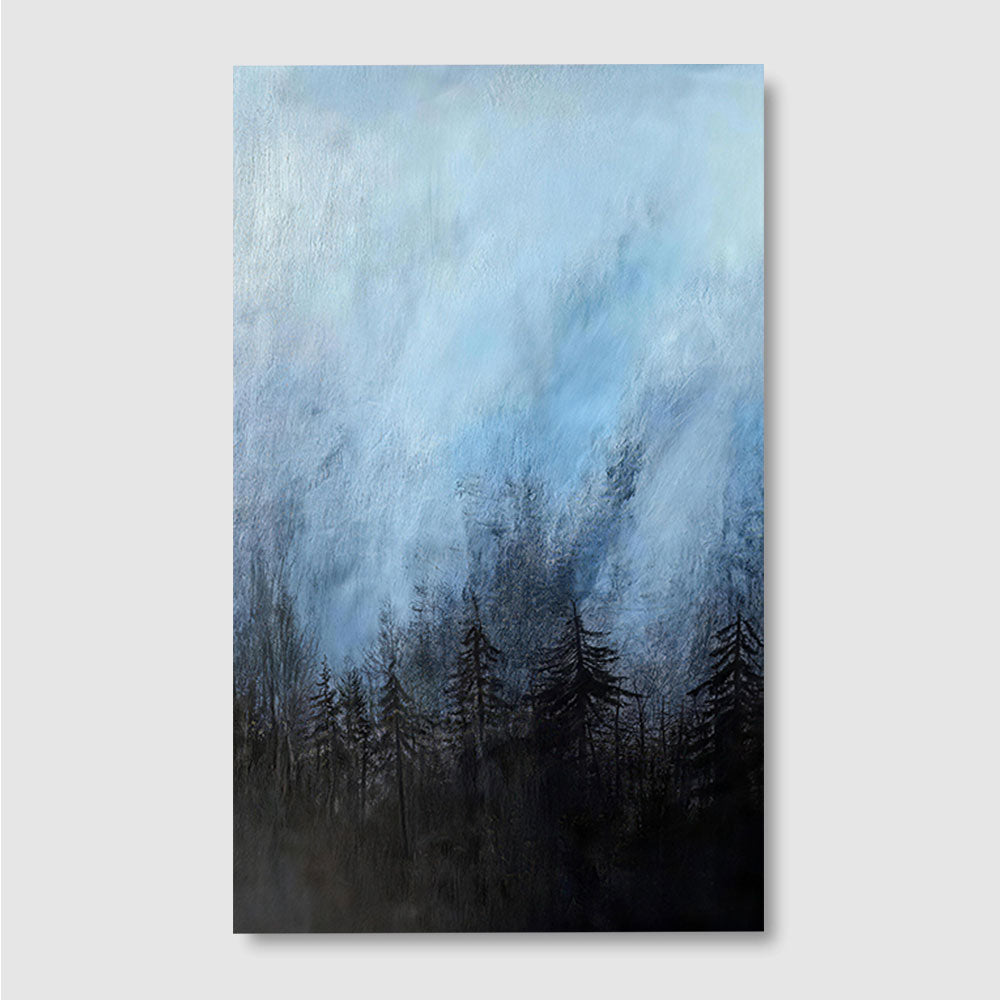 Blue Mist Above the Pines canvas wall art, front product mockup on a light background.