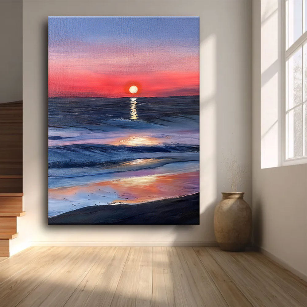 Rose Sunset on the Waves canvas wall art, styled room mockup 1.