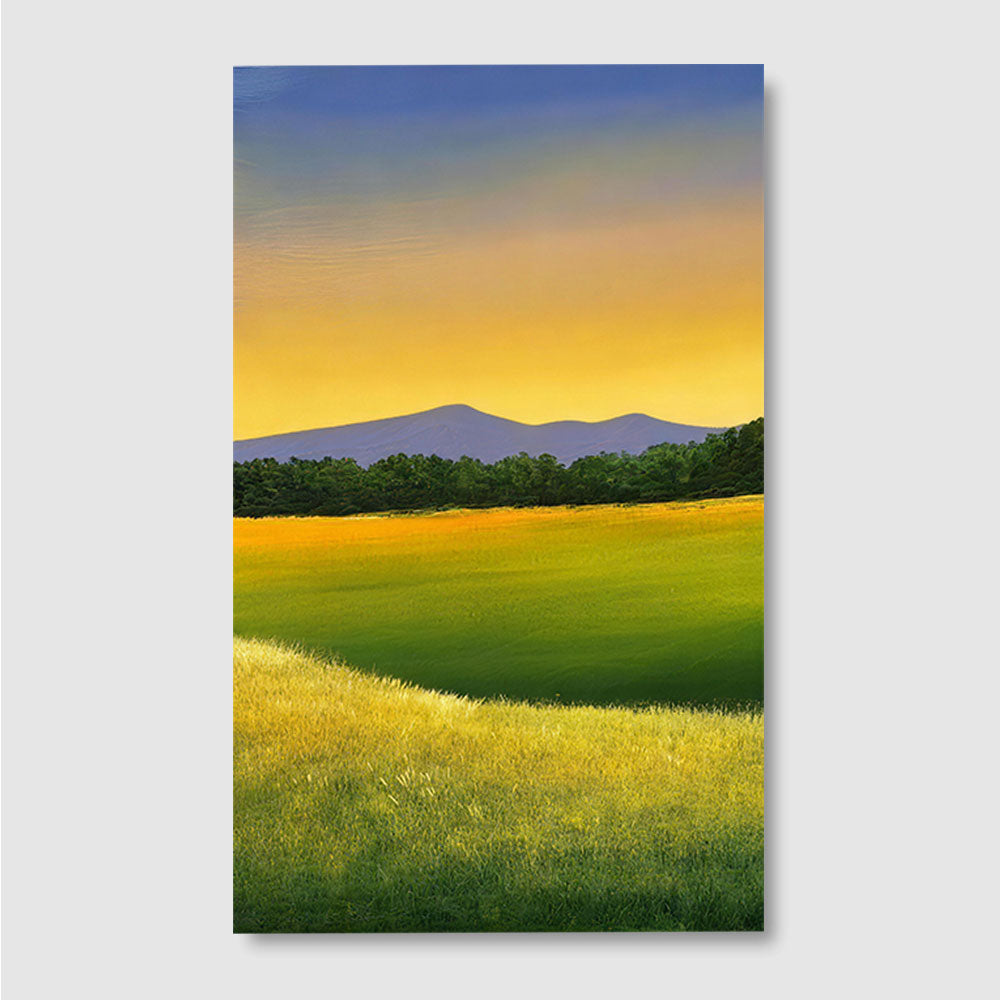 Golden Fields and Distant Hills canvas wall art, front product mockup on a light background.