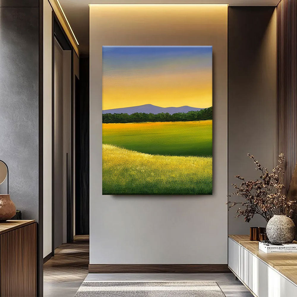 Golden Fields and Distant Hills canvas wall art, styled room mockup 3.