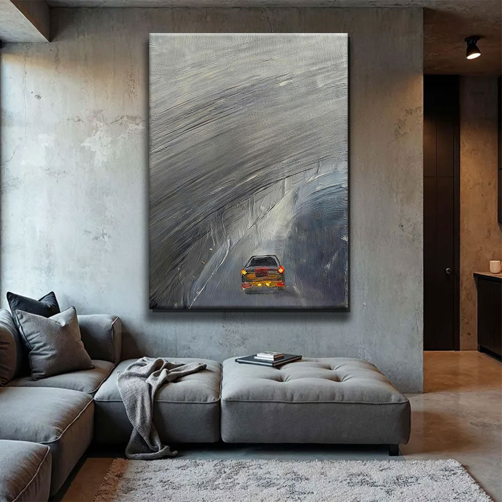 Driving Through the Rain canvas wall art, styled room mockup 2.