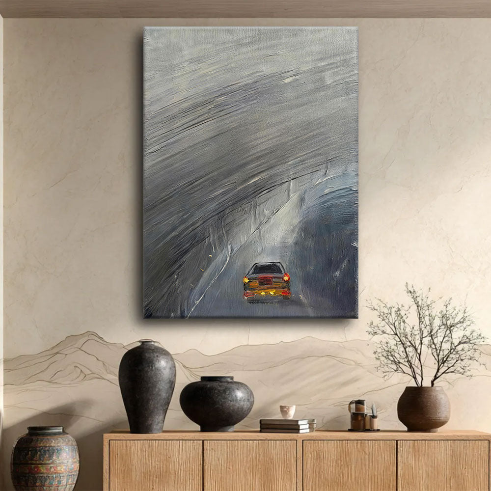 Driving Through the Rain canvas wall art, styled room mockup 4.