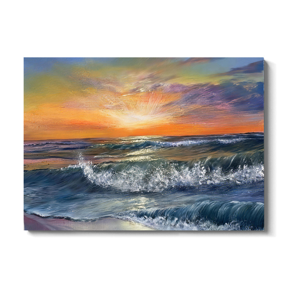 Breaking Surf in Golden Light canvas wall art, front product mockup on a light background.