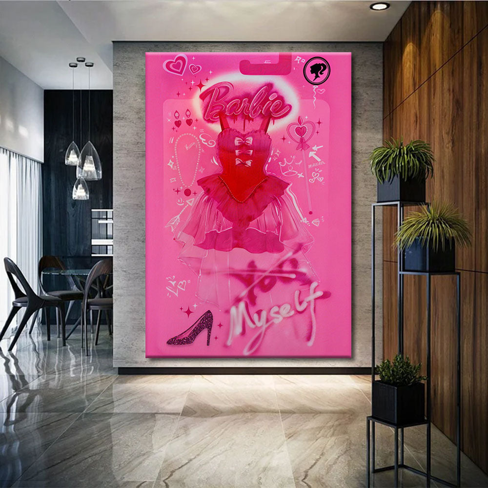 Pink Fashion Collage canvas wall art, styled room mockup 2.