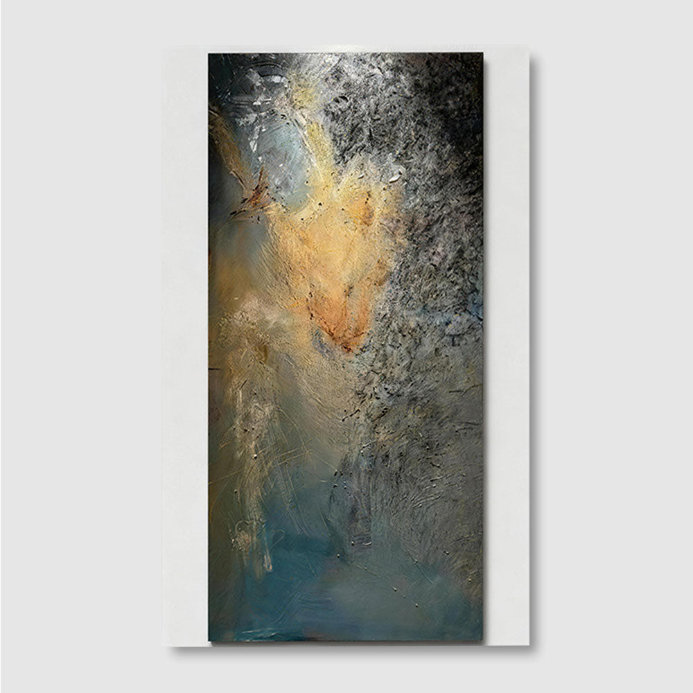 Weathered Gold on Blue canvas wall art, front product mockup on a light background.
