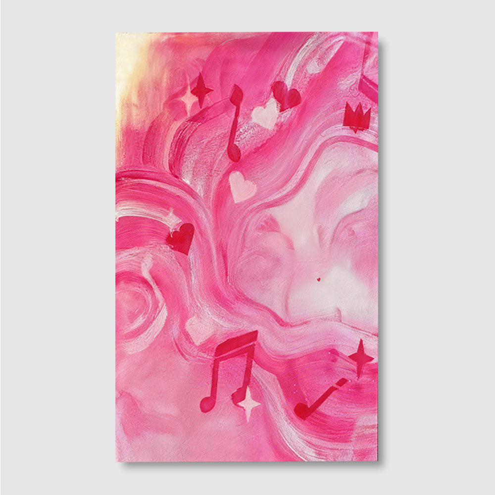 Pink Ribbons and Musical Notes canvas wall art, front product mockup on a light background.