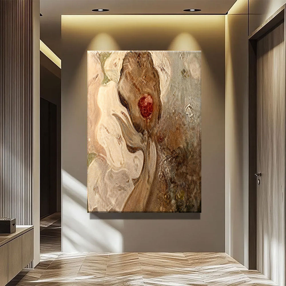 Cream and Earth Floral Forms canvas wall art, styled room mockup 1.