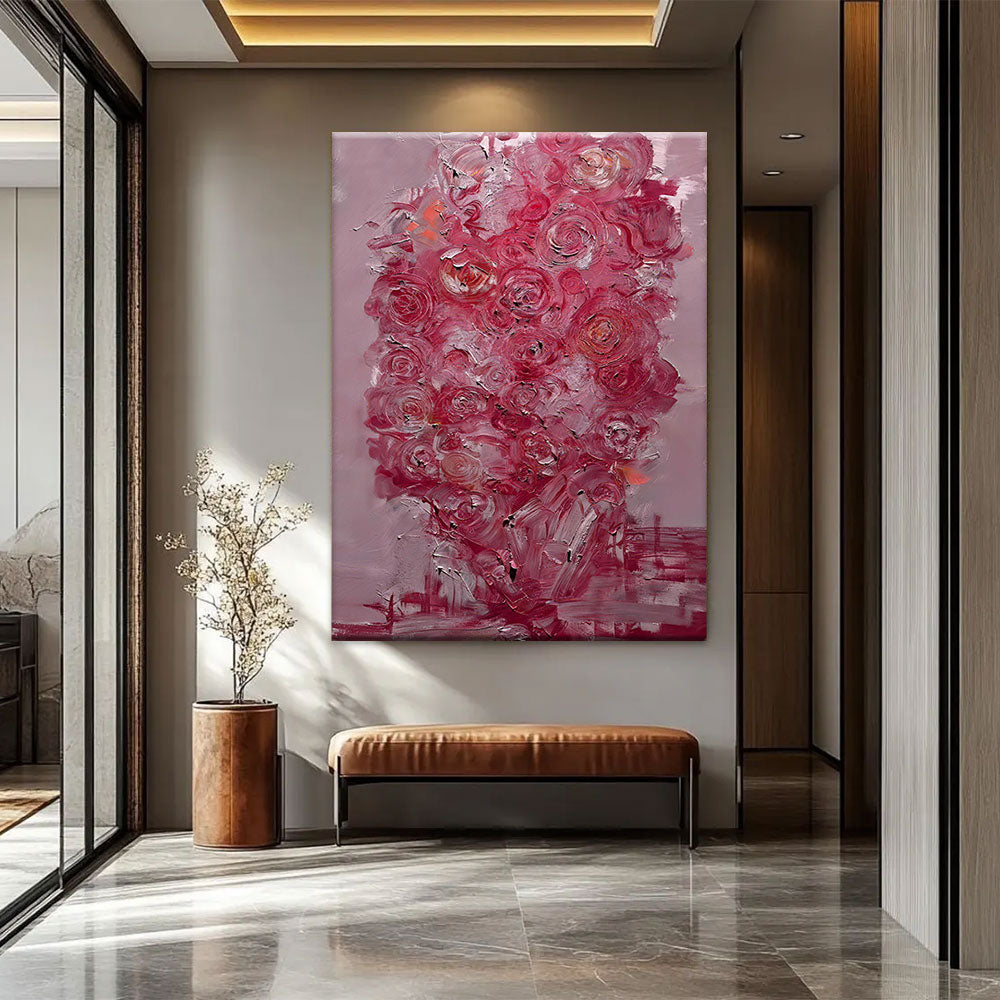 Pink Rose Cascade canvas wall art, styled room mockup 3.