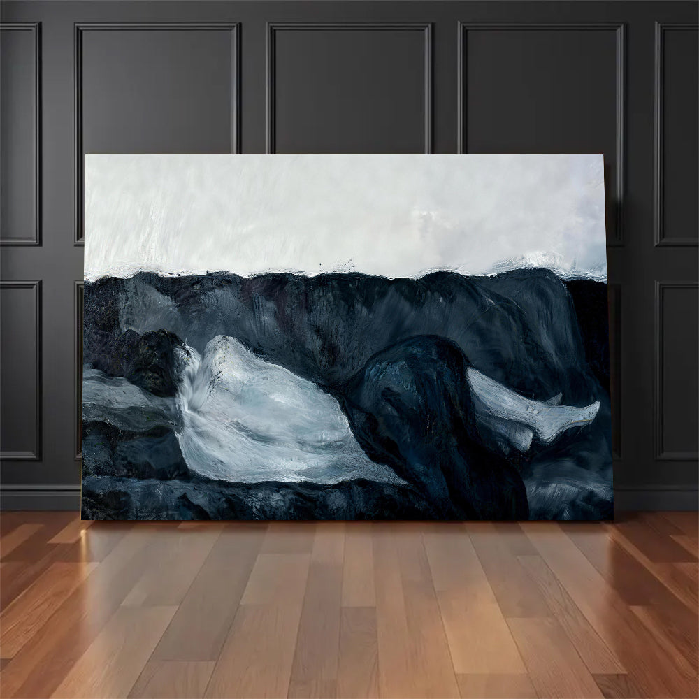 Resting Black and White Dog canvas wall art, styled room mockup 4.
