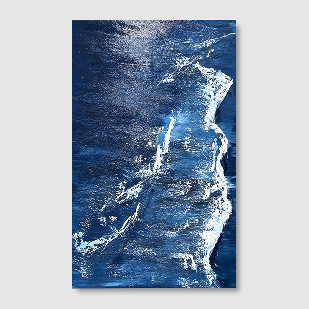 Silver Wave Against Midnight Blue canvas wall art, front product mockup on a light background.