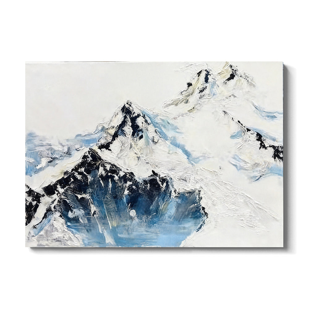 Snow and Blue Mountain Ridges canvas wall art, front product mockup on a light background.