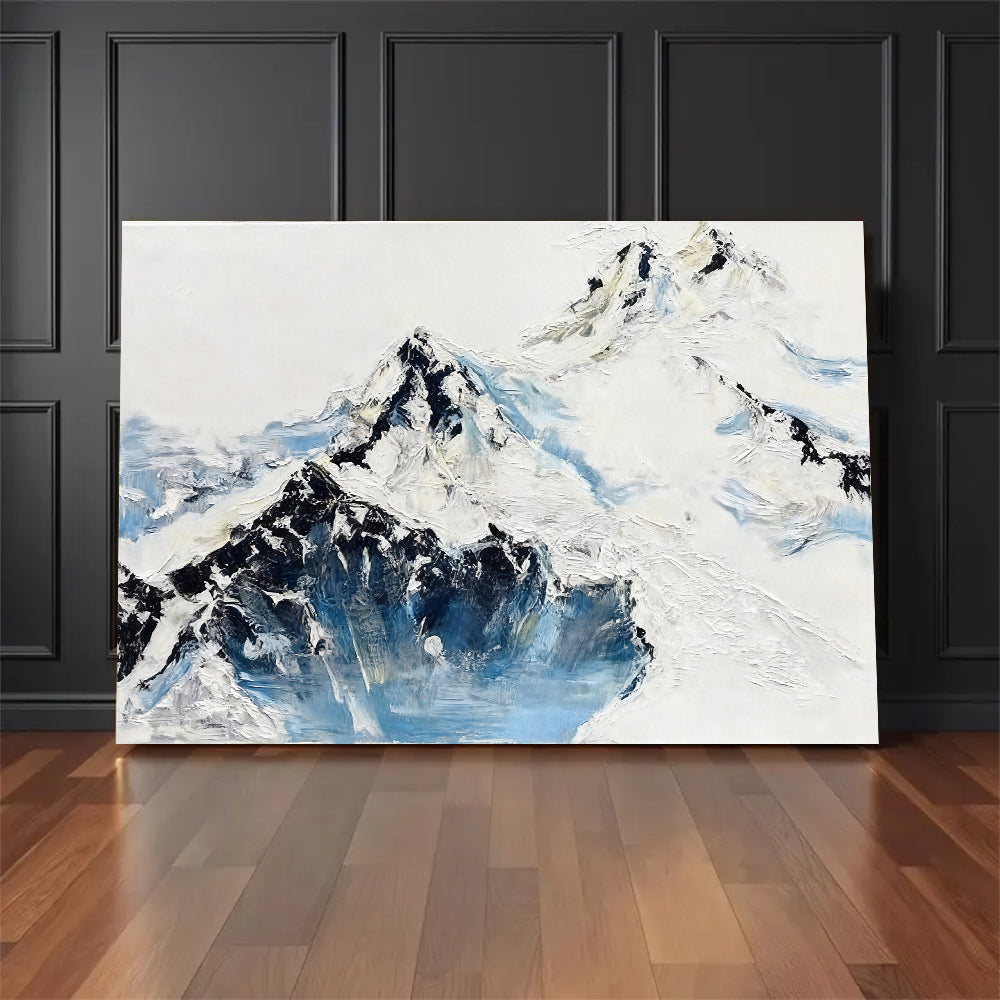 Snow and Blue Mountain Ridges canvas wall art, styled room mockup 1.