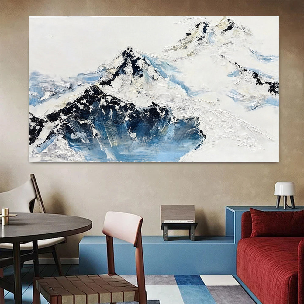 Snow and Blue Mountain Ridges canvas wall art, styled room mockup 3.