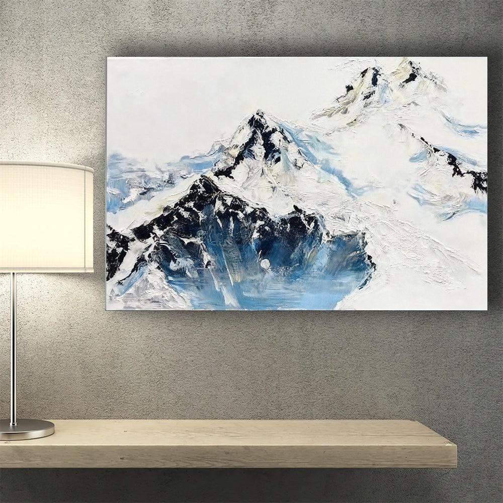 Snow and Blue Mountain Ridges canvas wall art, styled room mockup 4.