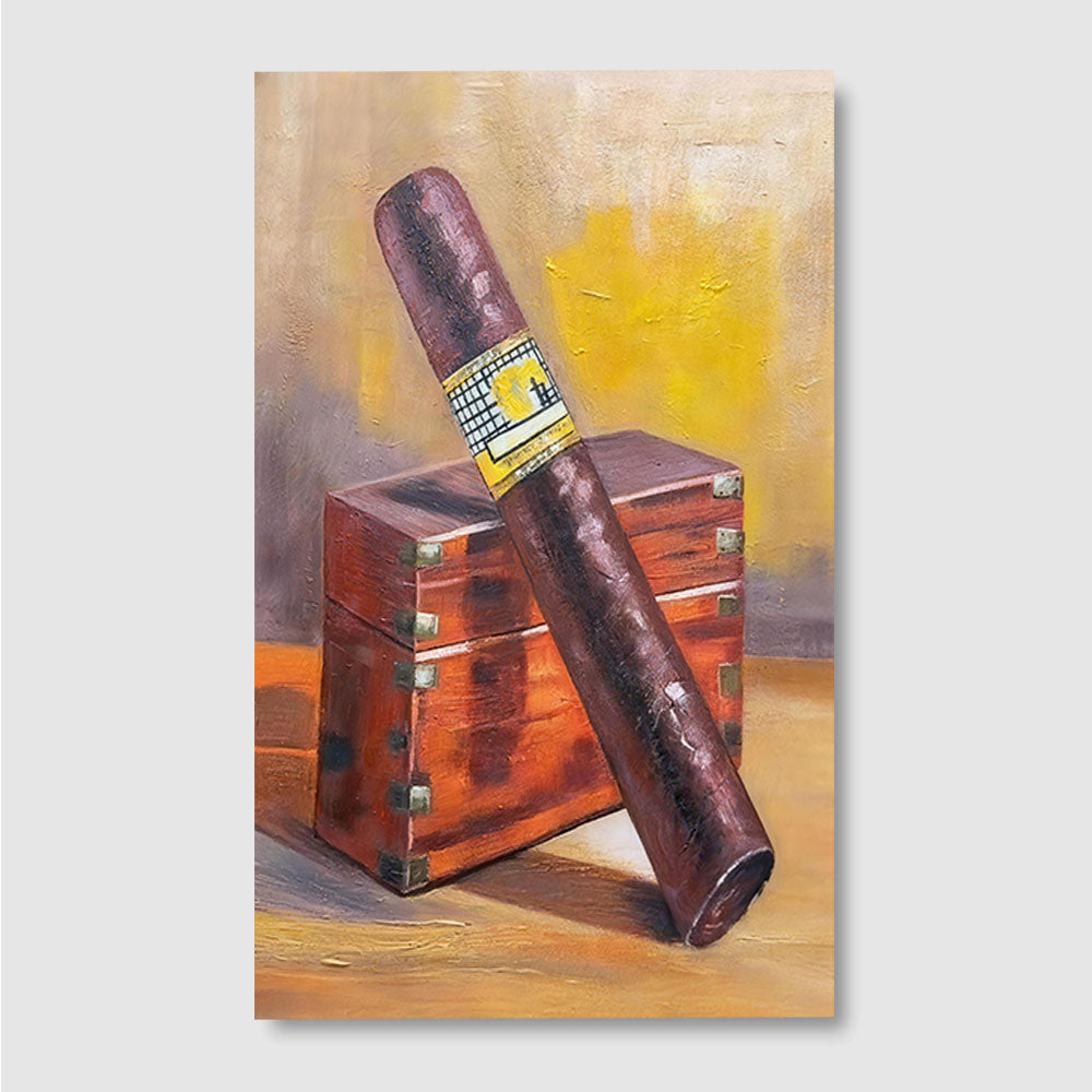Cigar and Wooden Case canvas wall art, front product mockup on a light background.