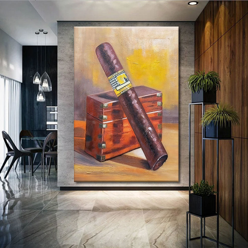Cigar and Wooden Case canvas wall art, styled room mockup 4.