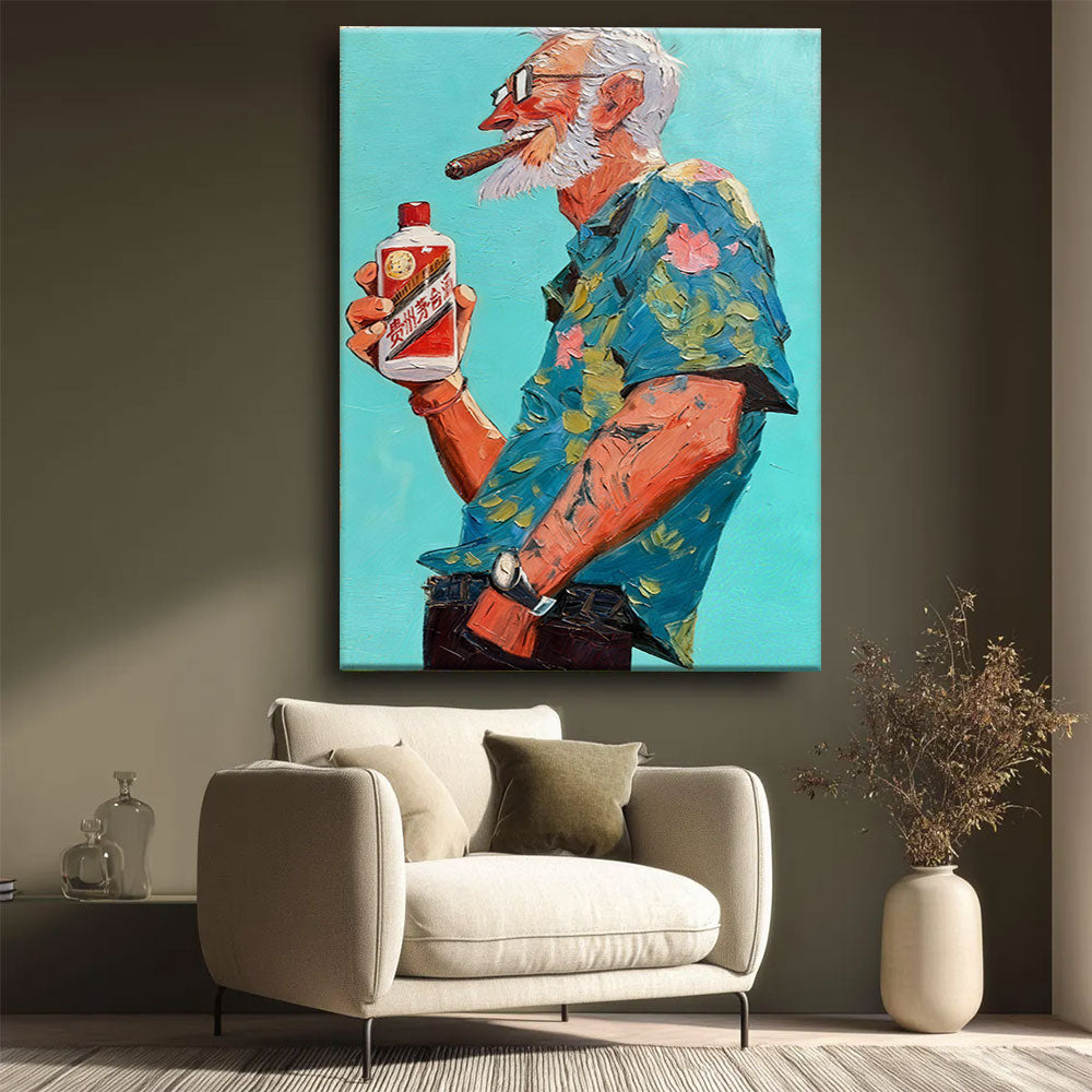 A Toast in Turquoise canvas wall art, styled room mockup 4.