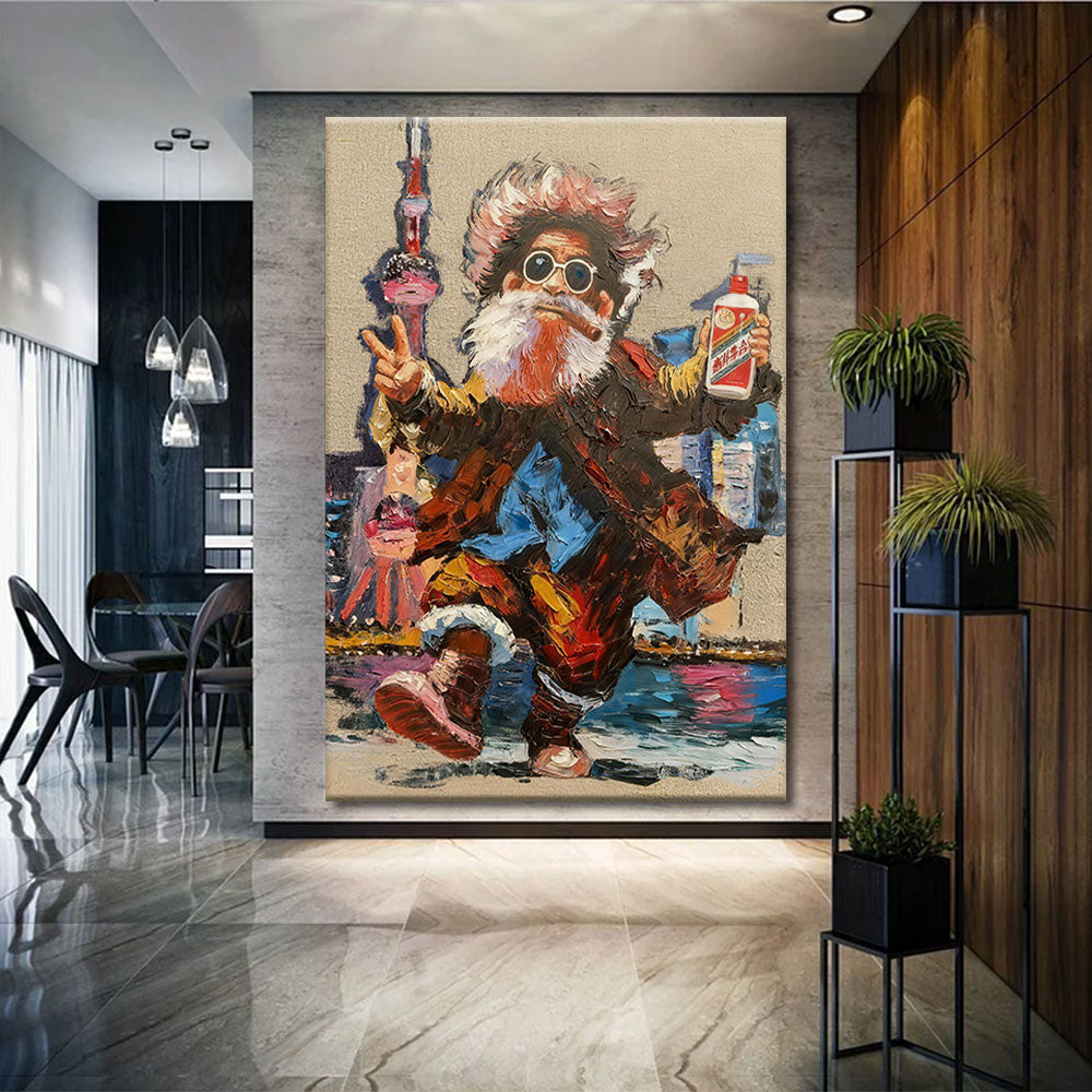 Playful Character in Bright Color canvas wall art, styled room mockup 1.