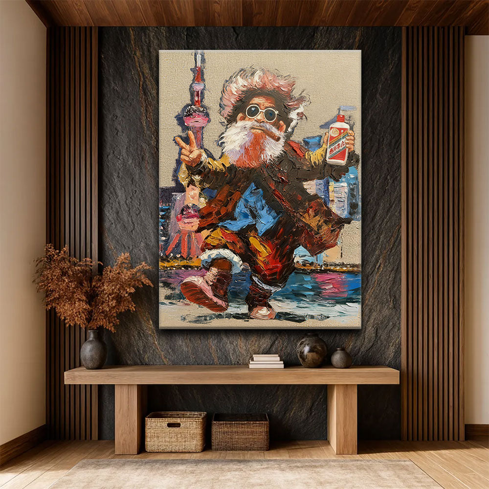 Playful Character in Bright Color canvas wall art, styled room mockup 2.