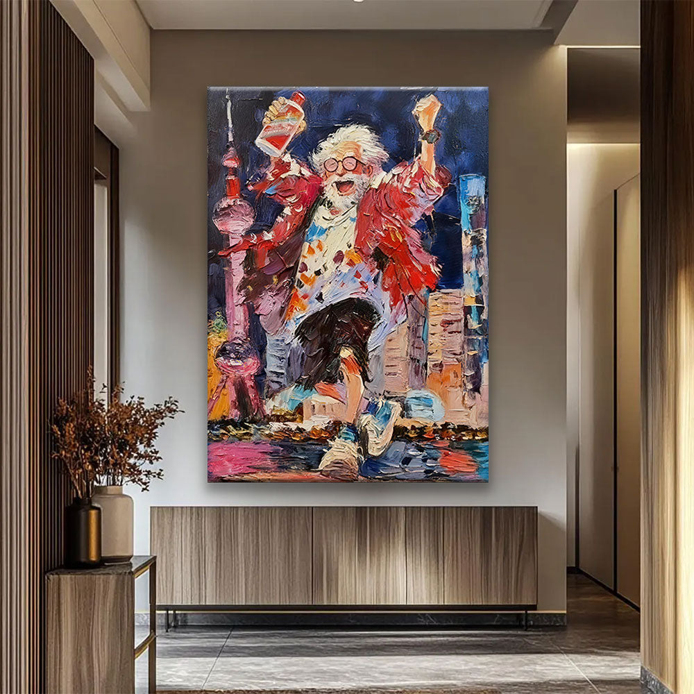 City Character in a Red Jacket canvas wall art, styled room mockup 4.