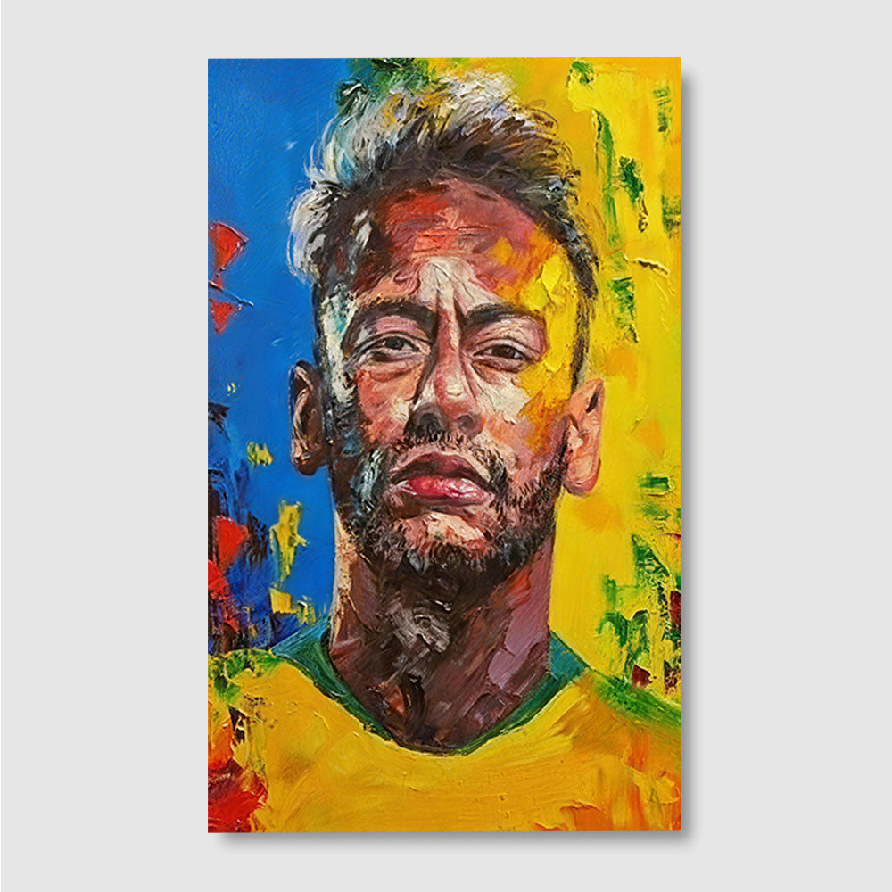 Expressive Portrait on Yellow canvas wall art, front product mockup on a light background.