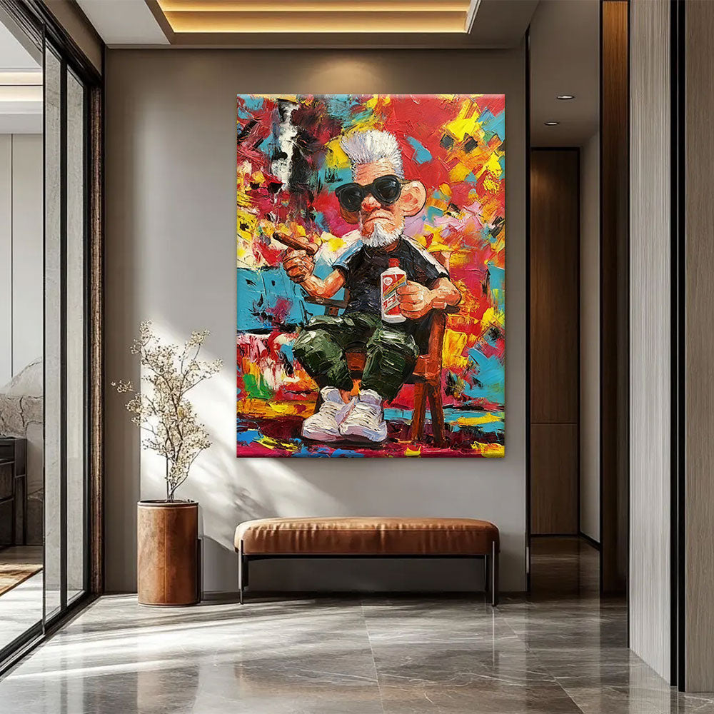 Sunglasses and Colorful Collage canvas wall art, styled room mockup 1.