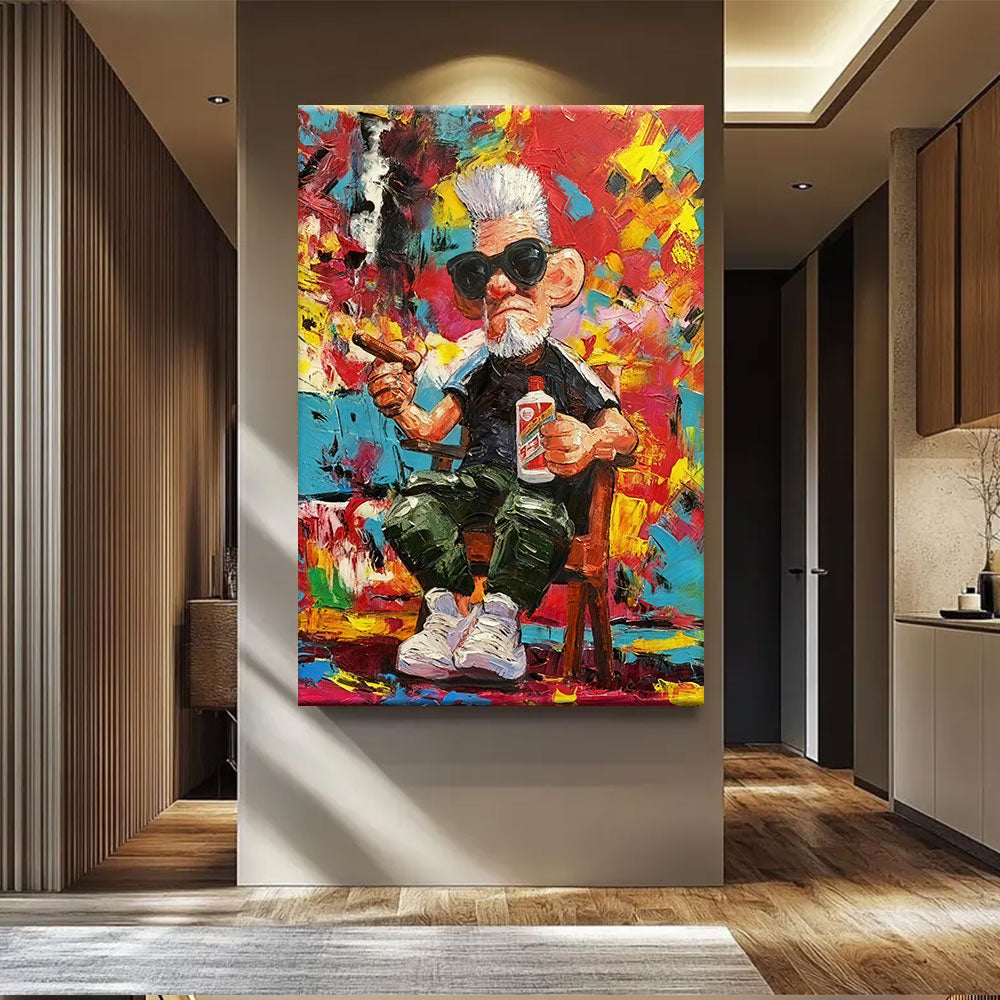 Sunglasses and Colorful Collage canvas wall art, styled room mockup 2.
