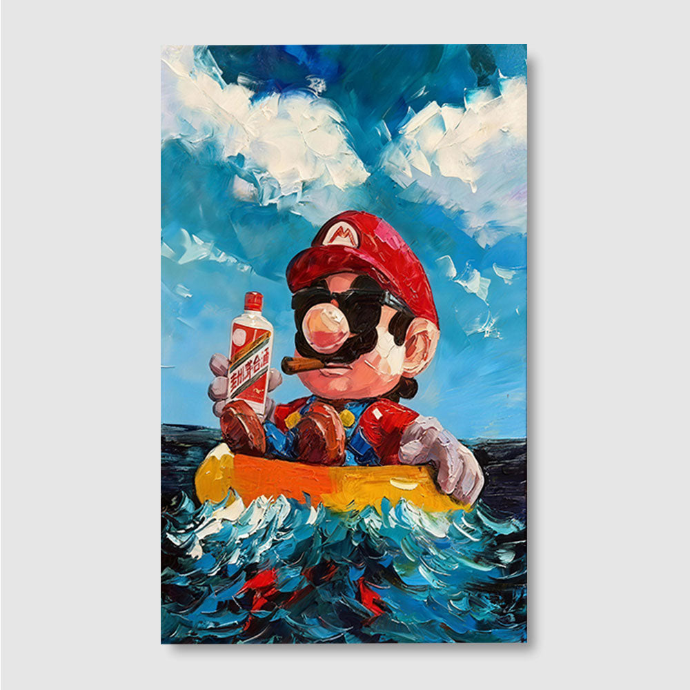 Red Capped Character at Sea canvas wall art, front product mockup on a light background.