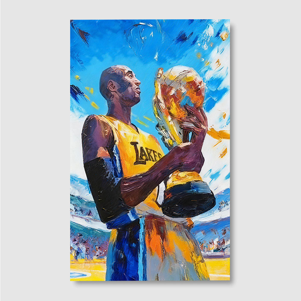 Basketball Trophy Celebration canvas wall art, front product mockup on a light background.