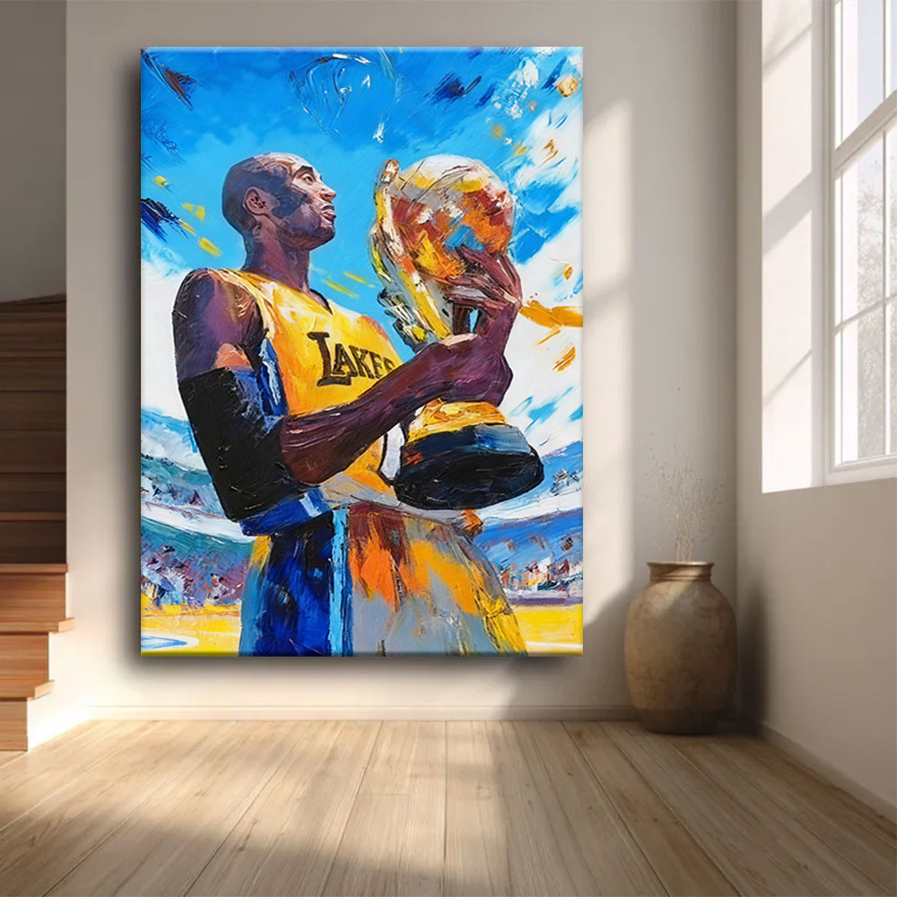 Basketball Trophy Celebration canvas wall art, styled room mockup 2.