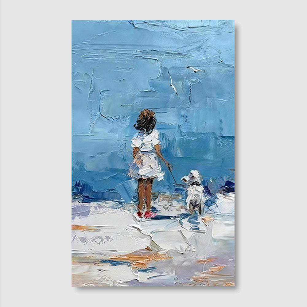 Walking by the Blue Sea canvas wall art, front product mockup on a light background.