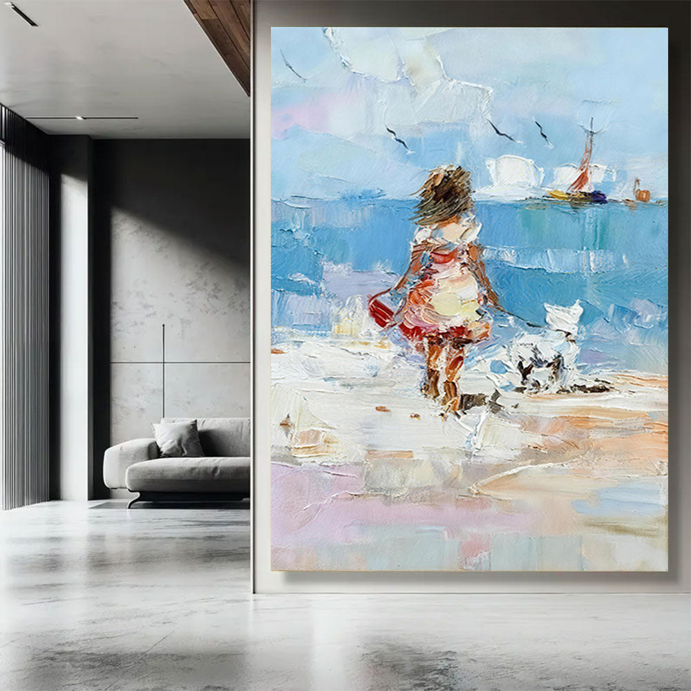 Shoreline Stroll in Summer Color canvas wall art, styled room mockup 3.