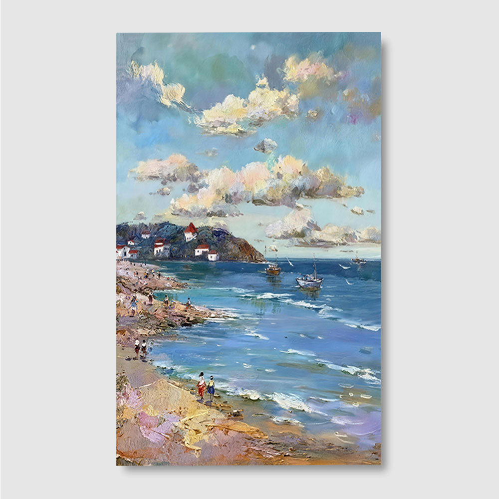 Rocky Shore in Gentle Color canvas wall art, front product mockup on a light background.