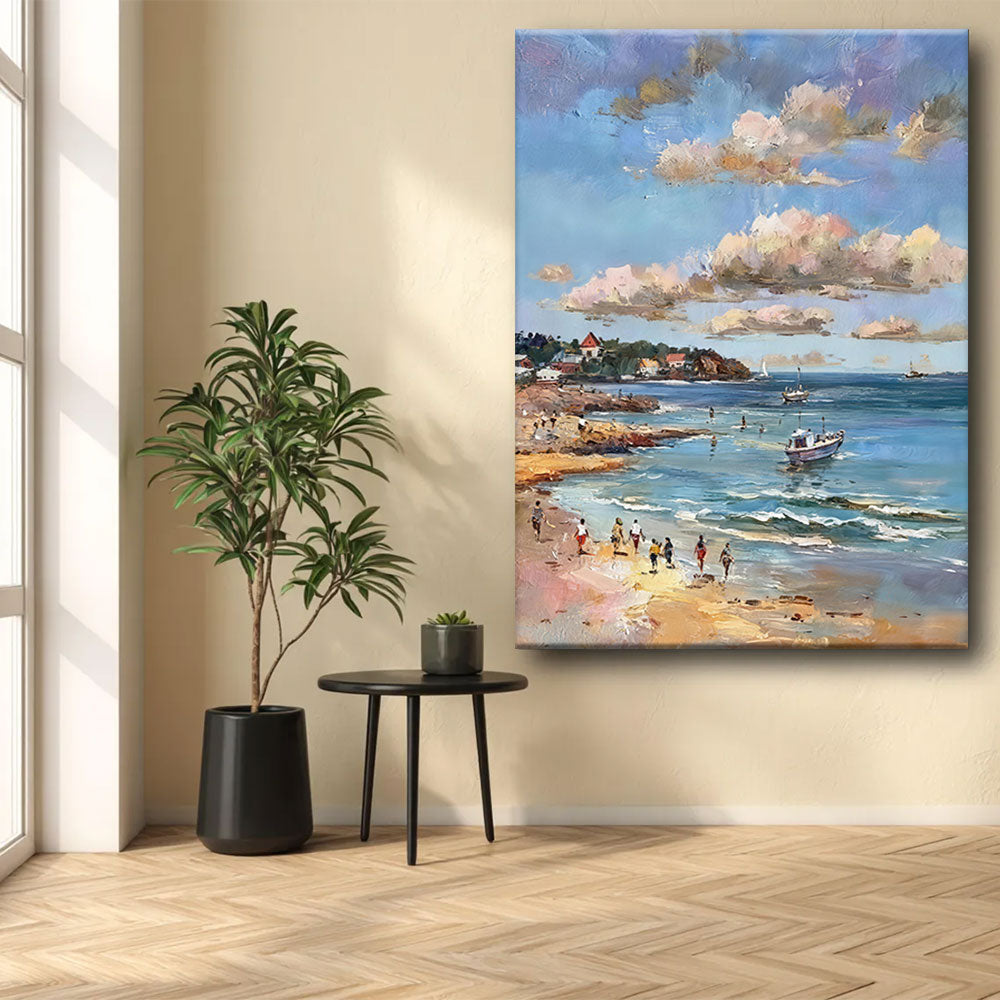Cloud Shadows Over the Bay canvas wall art, styled room mockup 3.