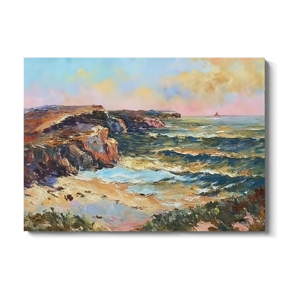 Evening Light on the Rocky Coast canvas wall art, front product mockup on a light background.