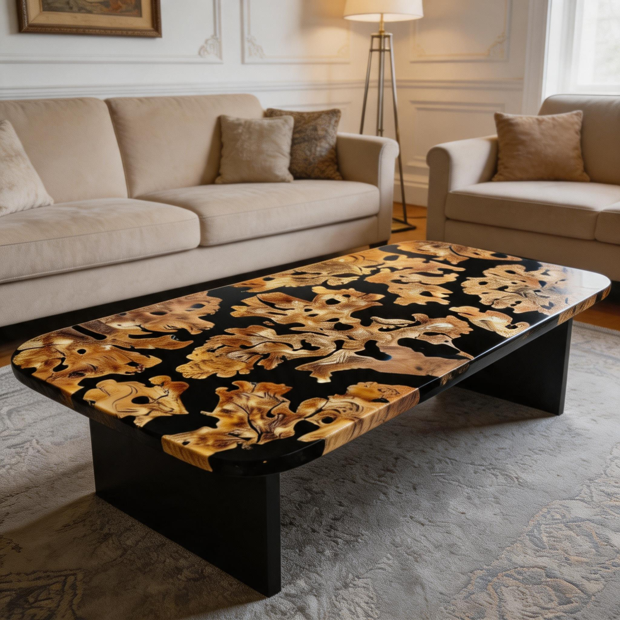 Custom Elegant Cunninghamia Wood Epoxy Dining Table