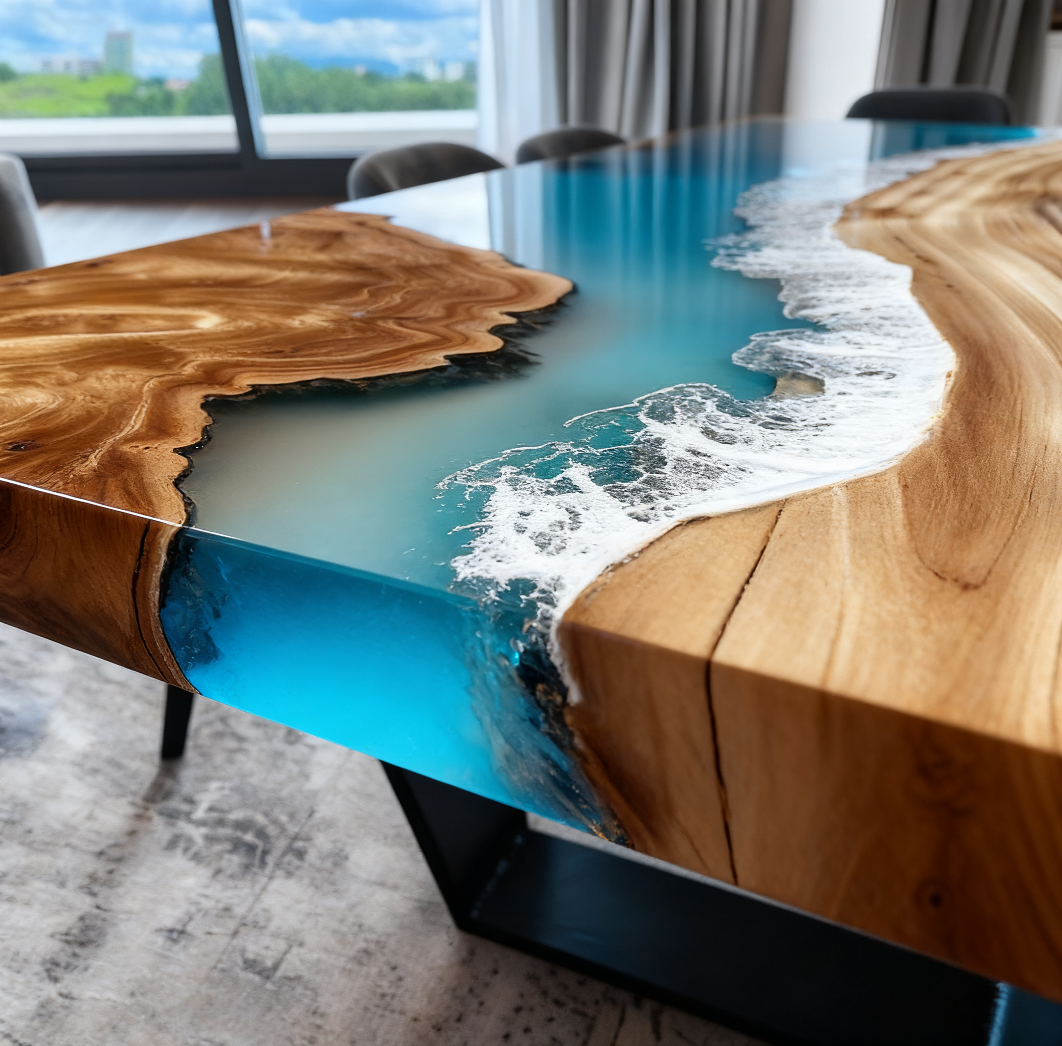 Custom Golden Camphor Kitchen Epoxy Resin River Table