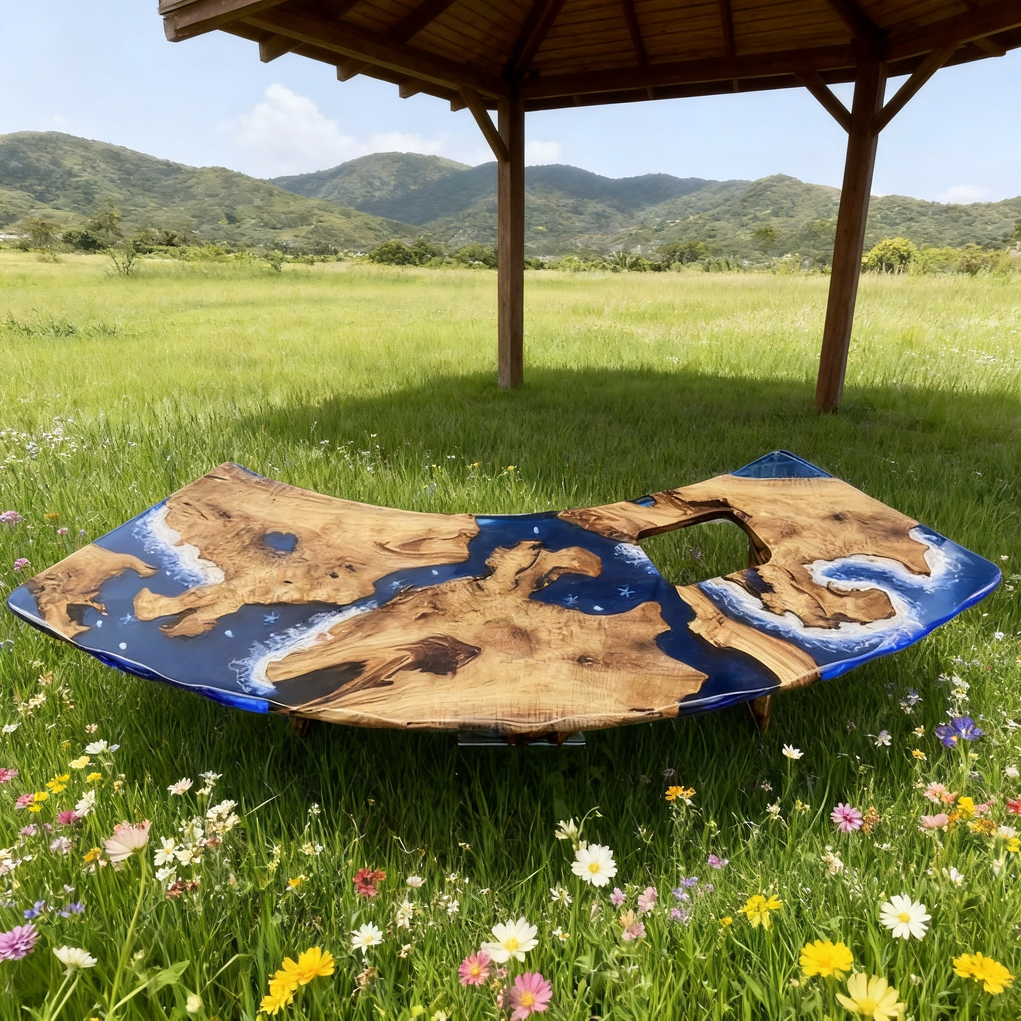 Custom Ocean Wave Epoxy Island Table