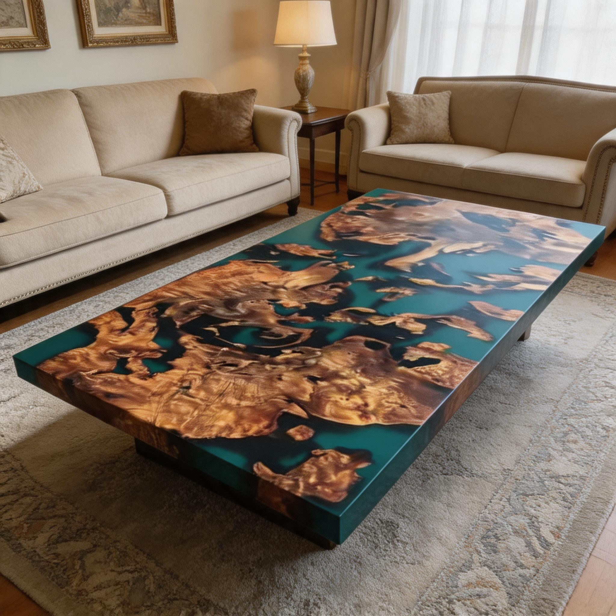 Custom Elegant Cunninghamia Wood Epoxy Dining Table