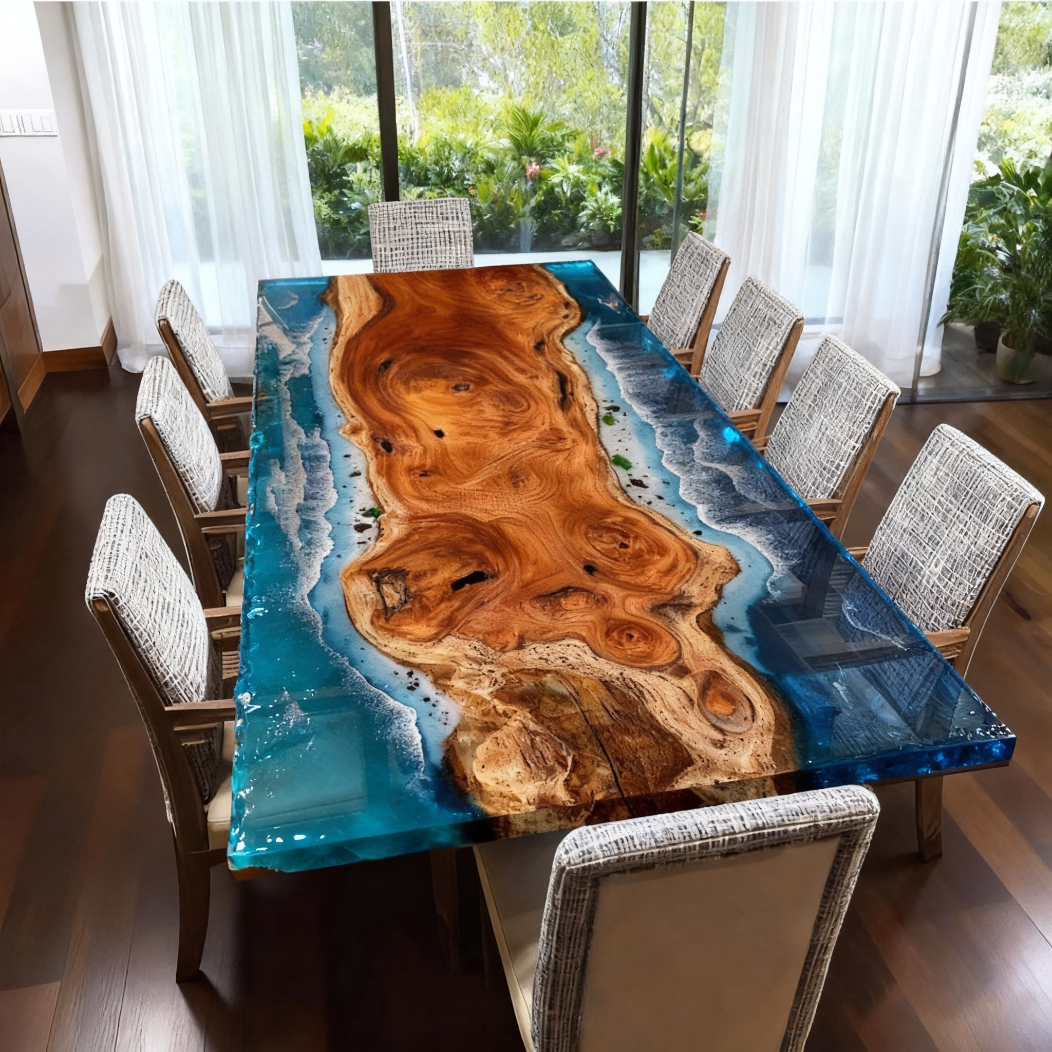 Georgia Style Coastal Resin River Table with Beech Wood