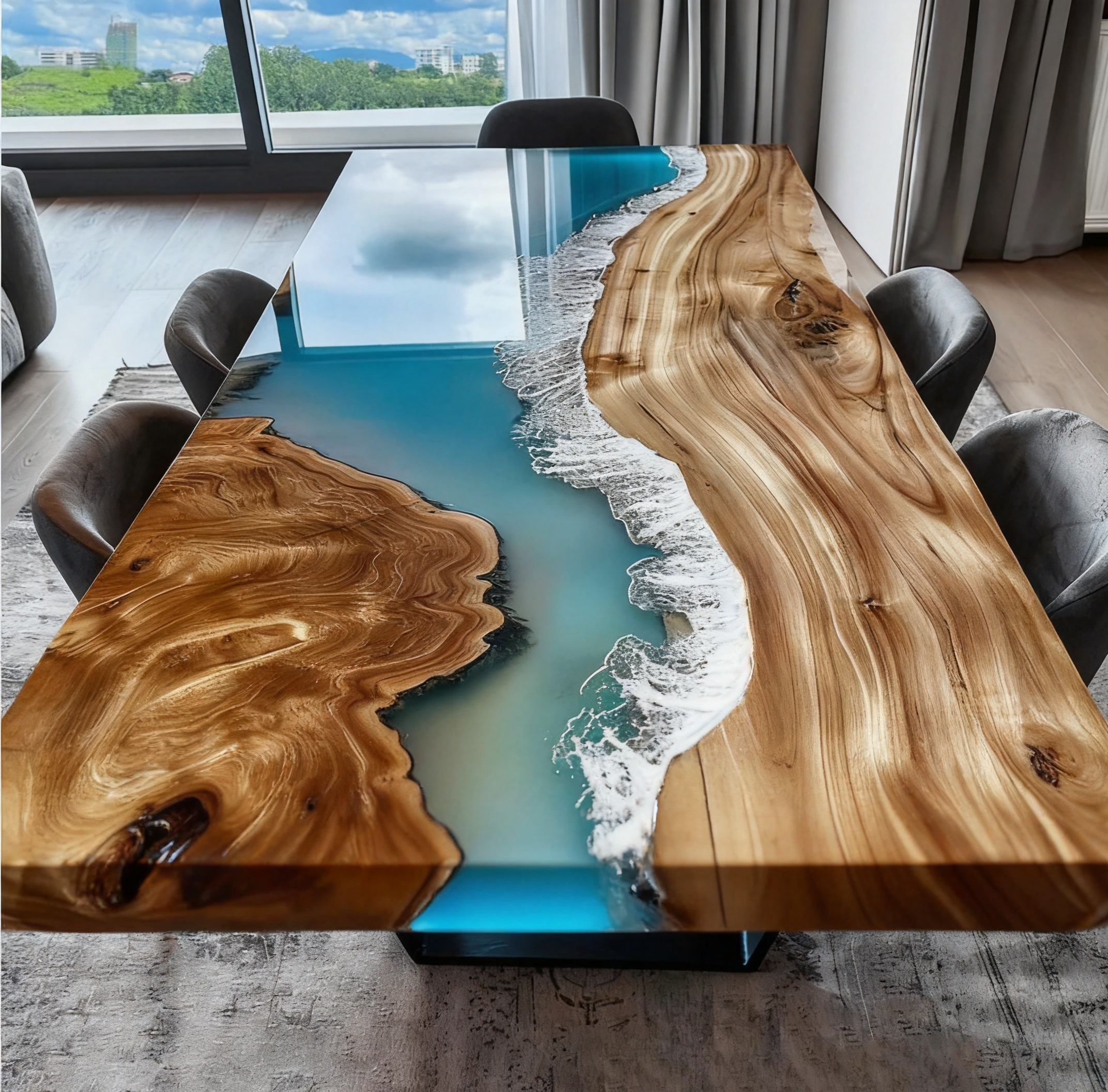Custom Golden Camphor Kitchen Epoxy Resin River Table