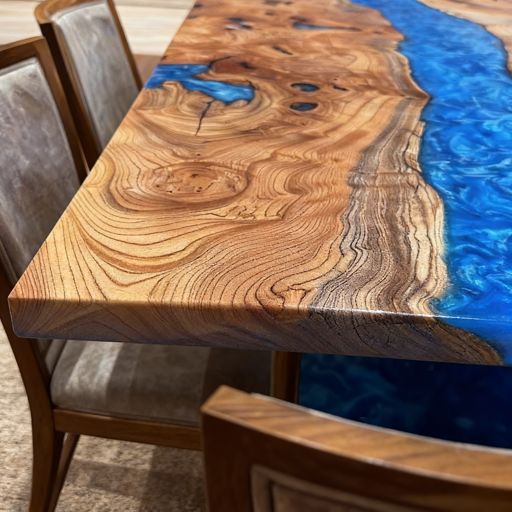 Handcrafted Minnesota Ocean Blue Beech Wood Resin Table