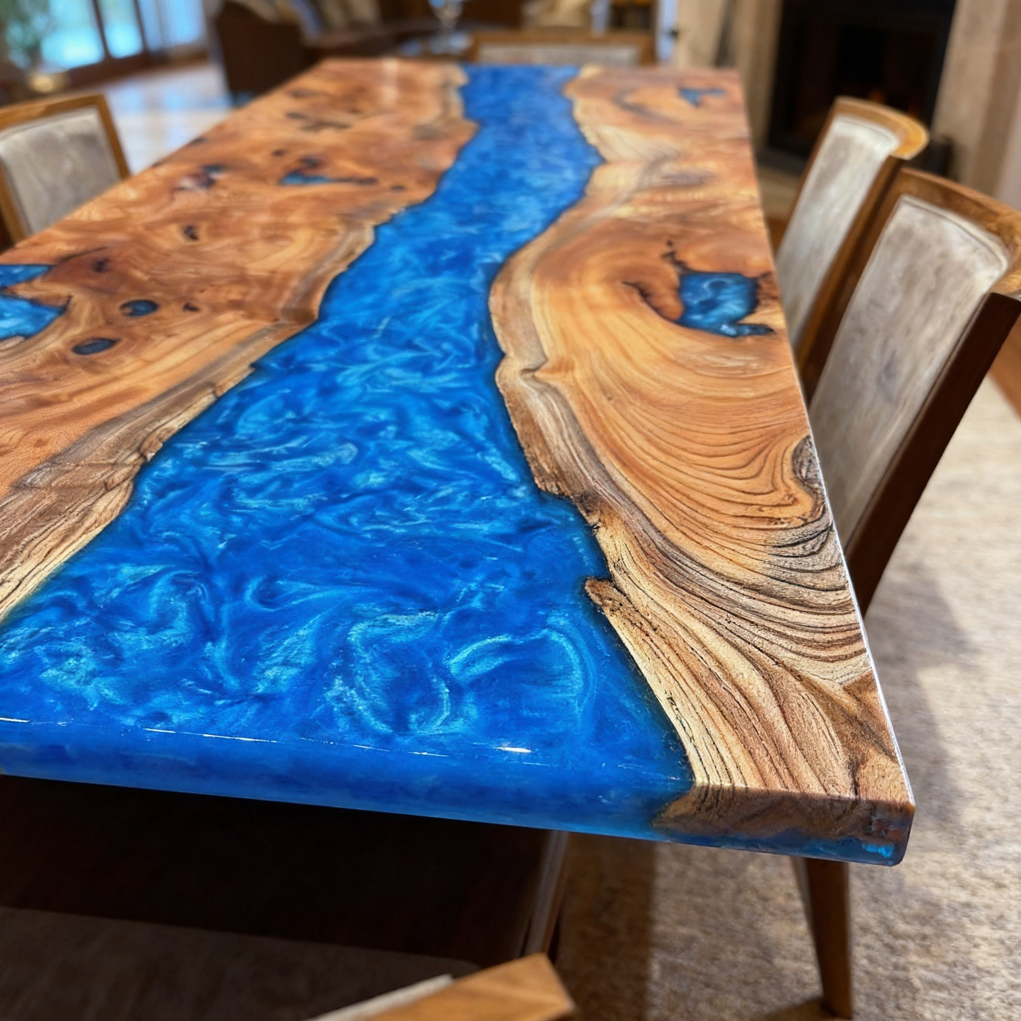 Handcrafted Minnesota Ocean Blue Beech Wood Resin Table