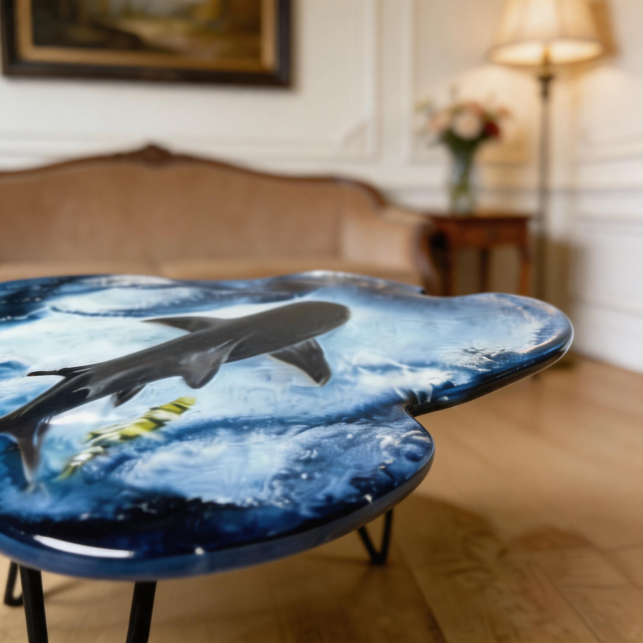 Epoxy coffee table with dolphin
