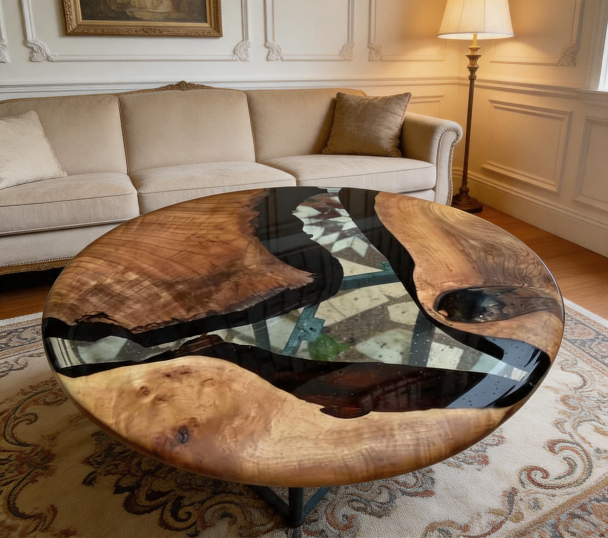 Walnut Round Epoxy Resin Table