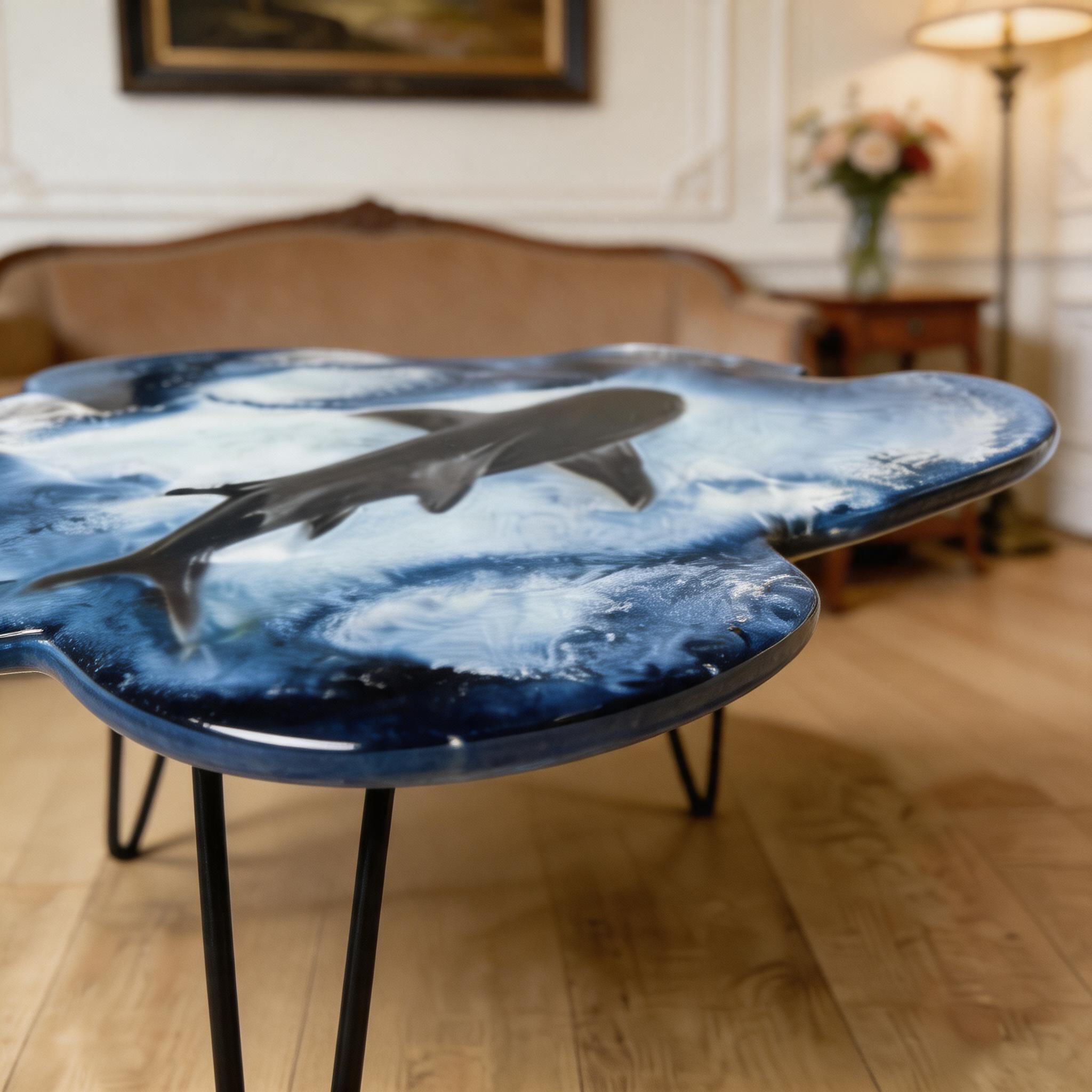 Epoxy coffee table with dolphin