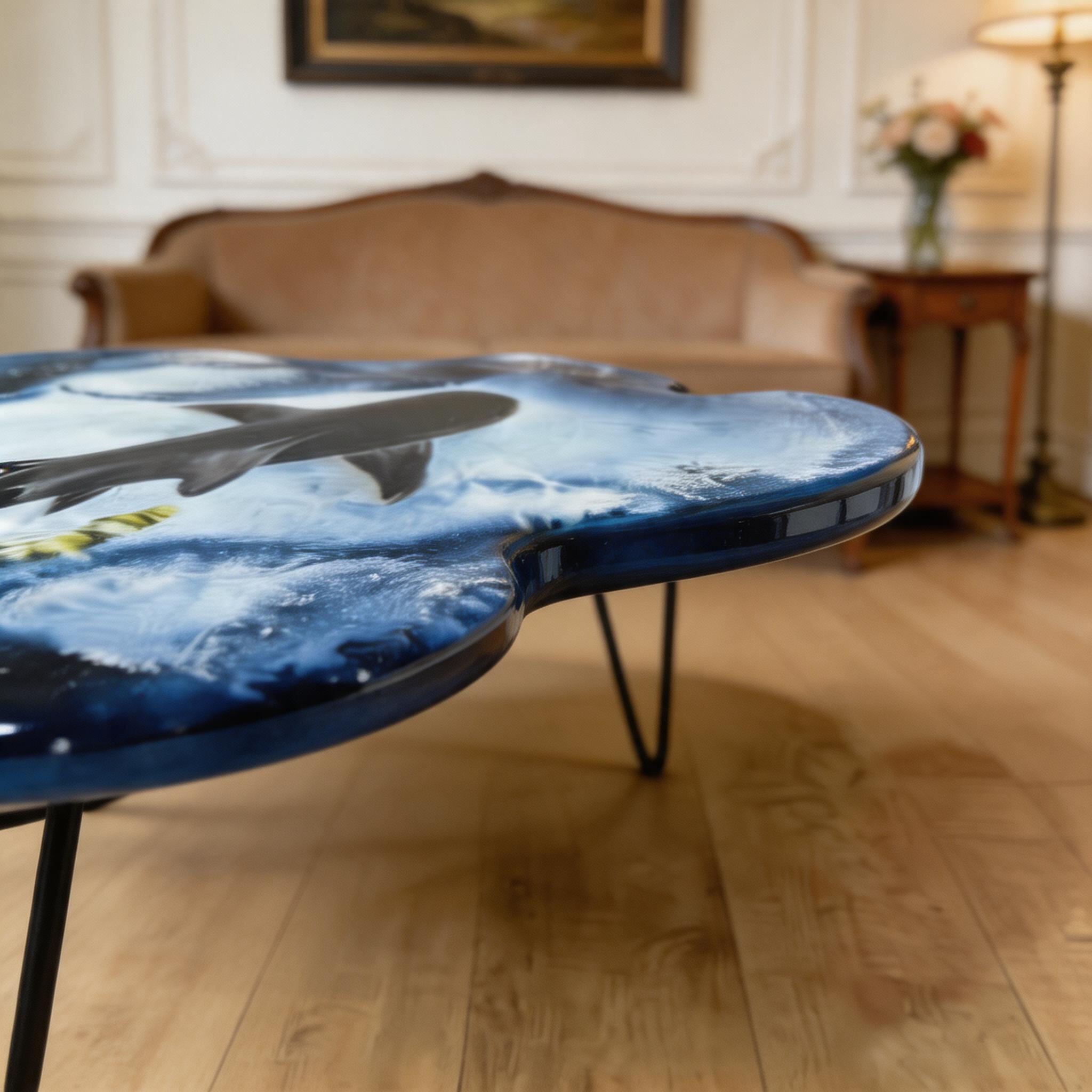 Epoxy coffee table with dolphin