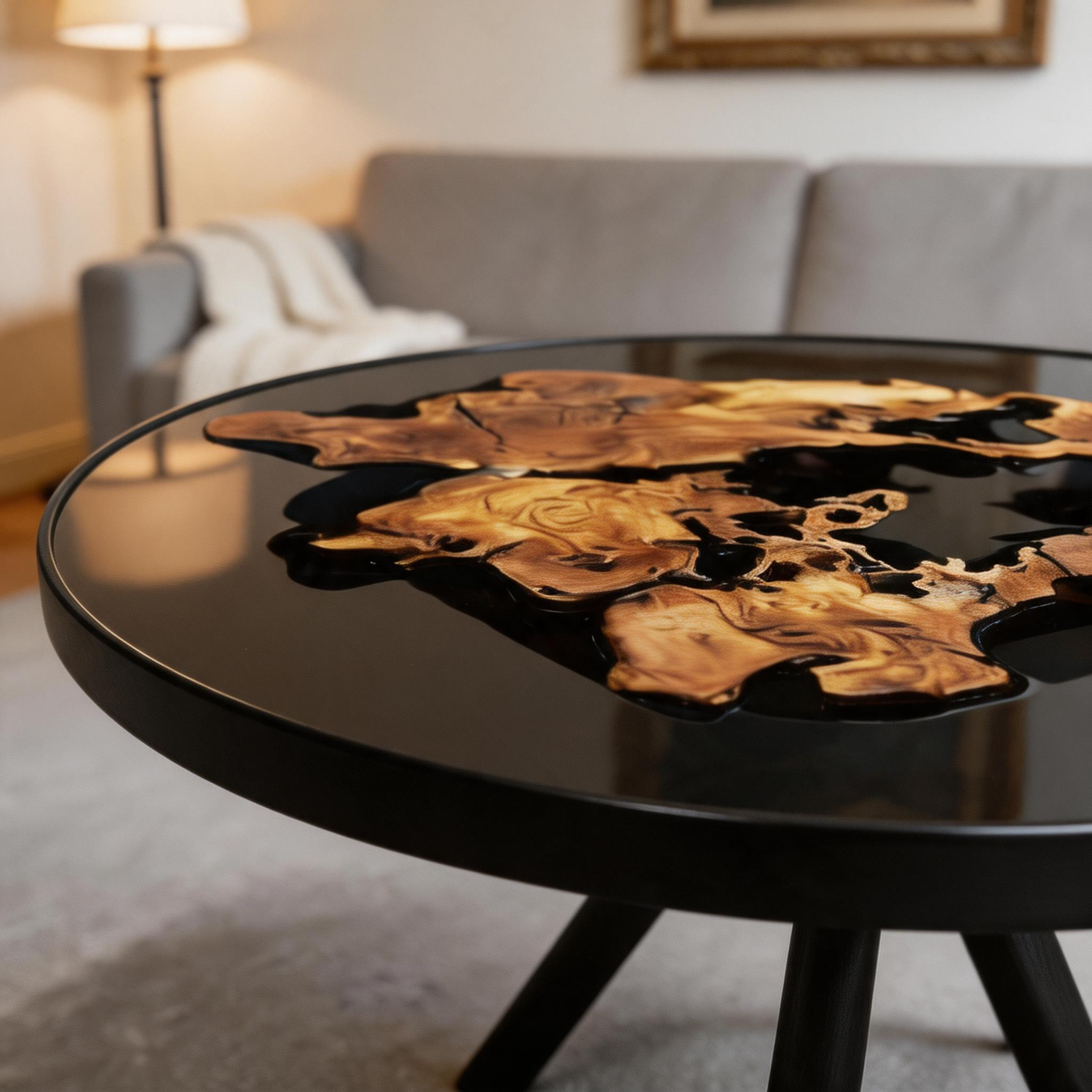 Round Wood Table With Clear Epoxy